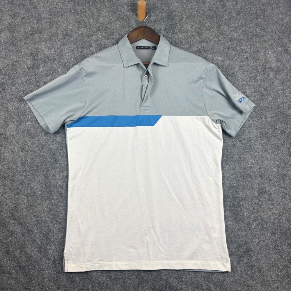 Devereux Brunner Jersey Golf Polo Mens Large Gray White Blue Colorblock Pima L